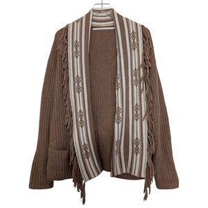 12th Street By Cynthia Vincent Ribbed Fringe Cardigan Womens Size Medium Brown